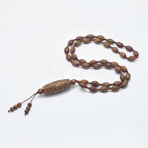 Buddhist Jewelry Natural Tibetan Style dZi Agate Mala Beads Necklaces NJEW-I206-02A-1