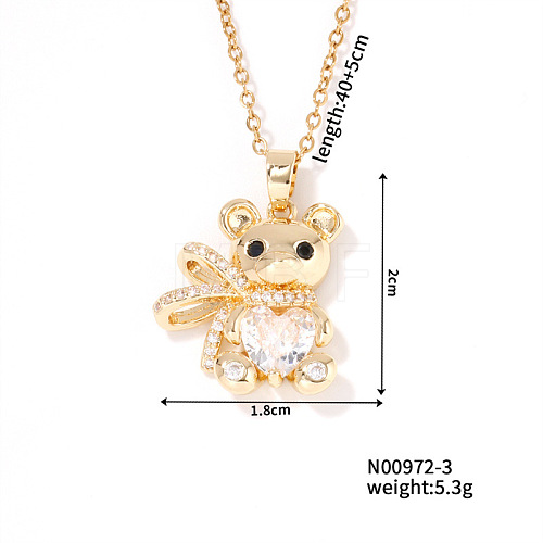 Cute Bear Pendant Necklaces Sparkling Crystal Rhinestone Brass Cable Chain Necklaces for Women SZ3848-3-1