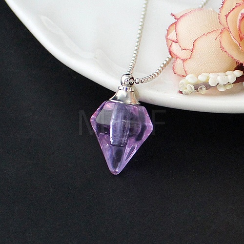 Medium Purple Glass Perfume Bottle Pendant Necklaces PW-WGF3857-02-1