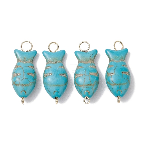 Synthetic Turquoise Fish Connector Charms PALLOY-JF02656-1