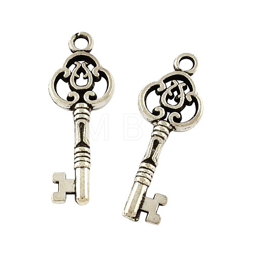 Tibetan Style Alloy Skeleton Key Pendants TIBEP-Q043-014-RS-1