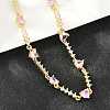 Brass Pave Pink Cubic Zirconia Heart Link Chain Necklaces KK-CBA4547-16A-G-2