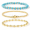 3Pcs Glass & Brass Round Beads Stretch Bracelets HD9470-13-1