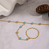 304 Stainless Steel Pave Synthetic Turquoise Link Ring Bracelets VX6527-6