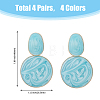 FIBLOOM 4 Pairs 4 Colors Alloy Enamel Flat Round Dangle Stud Earrings for Women EJEW-FI0002-65-2