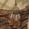 Ethnic Style Alloy & Wood Woven Web/Net with Feather Big Pendant Faux Suede Cord Necklaces for Women FS-WG285C1-02-1