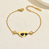 Stainless Steel Enamel Black Couple Heart Link Bracelets for Daily Casual and Work Wear YH0561-5