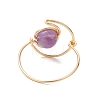 Round Natural Amethyst & Tiger Eye & Hemimorphite & Rainbow Moonstone Finger Rings RJEW-TA00144-5