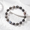 Natural Glaucophane & Brass Beaded Stretch Bracelets for Women BJEW-JB12903-1