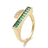 Green Cubic Zirconia Rectangle Open Ring RJEW-P032-26G-1