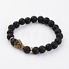 Natural Lava Rock Stone Stretch Bracelets with Tibetan Style Mix Shapes Alloy Beads BJEW-K075-AG-2