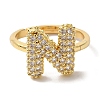 Rack Plating Letter Brass Micro Pave Clear Cubic Zirconia Adjustable Rings for Women KK-S391-03G-N-1