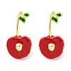 Cherry Brass Enamel Stud Earrings for Women EJEW-G425-02G-4