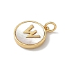 Brass Pave Natural Shell Flat Round with Letter Charms KK-Z115-13G-W-2