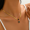 Vintage Stainless Steel Natural Black Onyx(Dyed & Heated) Rectangle Pendant Flat Snake Chain Necklaces for Women DM4995-3