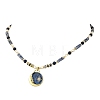 Brass Enamel Moon Sun Pendant Round Natural Lapis Lazuli and Rondelle Blue Spot Jasper Beaded Necklaces for Women NJEW-JN06691-2