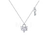 Heart & Key Titanium Steel with Clear Cubic Zirconia Pendant Necklaces FS-WGA7283-01-5