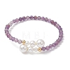 Natural Amethyst Beaded Cuff Bangles BJEW-JB13326-02-2