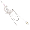 Natural Rose Quartz Chips & Brass Moon & 304 Stainless Steel Butterfly Suncatcher HJEW-TA00449-03-2