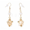 Wire Wrapped Natural Pearl Dangle Earrings EJEW-JE04505-2