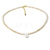 Natural White Shell Letter Faceted Glass Beaded Necklaces with 304 Stainless Steel End Chains SS7282-18-1