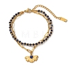Bohemian 304 Stainless Steel Chain & Natural Lapis Lazuli Beads Double Layers Bracelets BJEW-C150-01G-G-1