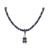 Natural Lapis Lazuli & Wood Buddhist Necklace NJEW-JN04307-3