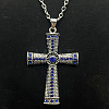 Platinum Alloy Rhinestone Cross Pendant Necklaces NX3454-6-1