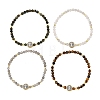 Religion Natural Mixed Gemstone Beaded Stretch Bracelets with Brass Flat Round with Cross Beads BJEW-JB14360-2