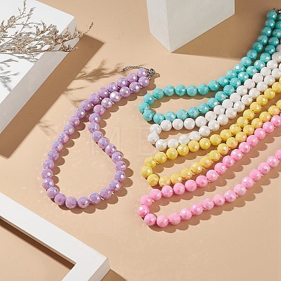 Macaron Color Faceted Acrylic Round Beaded Necklaces NJEW-JN04192-1