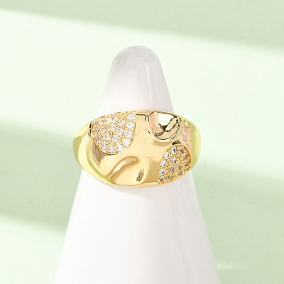 Brass Micro Pave Cubic Zirconia Open Cuff Rings for Women KK-CBA3D94-03G-1