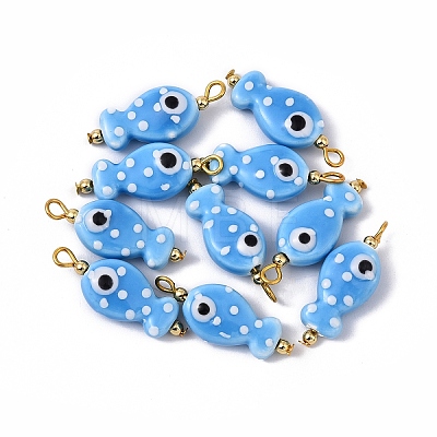 10Pcs Hand Painted Polka Dot Fish Porcelain Pendants PALLOY-YW00115-03-1