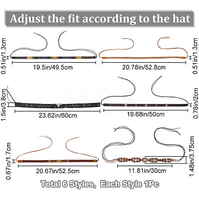 CRASPIRE 6Pcs 6 Styles Imitation Leather Southwestern Cowboy Hat Belt AJEW-CP0007-22-1