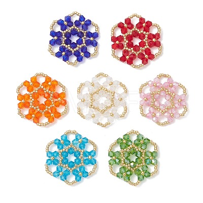 7Pcs Glass Seed Beaded Pendants PALLOY-MZ01245-1