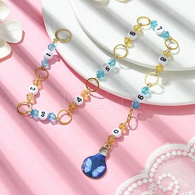Bulb Alloy Enamel Pendant & Acrylic Number Knitting Row Counter Chains HJEW-JM01755-1