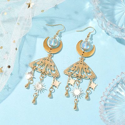 201 Stainless Steel Moth Pendants Dangle Earrings EJEW-TA00451-1