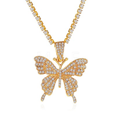 Alloy Full Crystal Rhinestone Butterfly Pendant Necklaces for Women WG65335-01-1