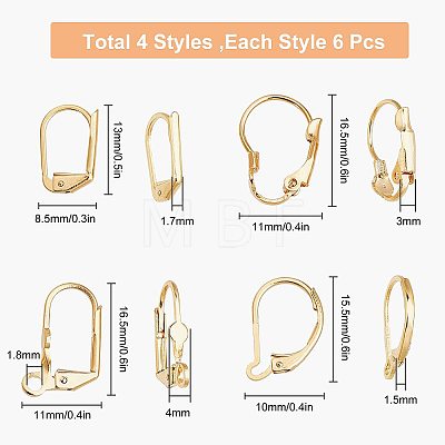 24Pcs 4 Styles Brass Leverback Earring Findings KK-SC0002-28G-1