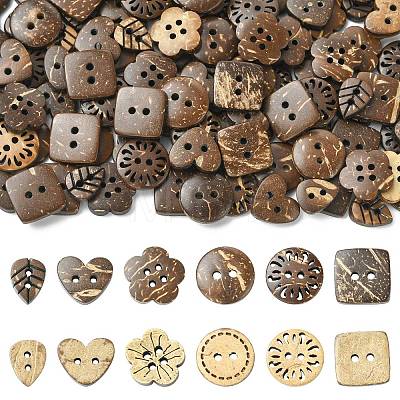 120Pcs 6 Styles Coconut Buttons BUTT-CJ0001-10-1