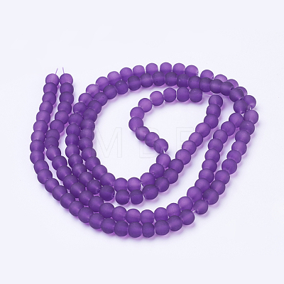 Purple Frosted Round Transparent Glass Bead Strands X-GLAA-S031-6mm-36-1