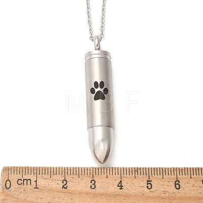 304 Stainless Steel Paw Print Bullet Shape Pet Memorial Keepsake Urn Ashes Pendant Necklaces NJEW-P326-03P-1