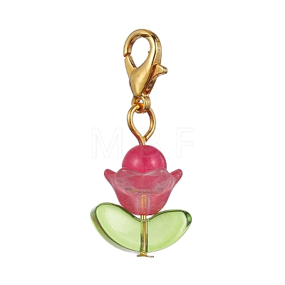 Flower Natural Jade & Glass Pendant Decooration HJEW-JM01605-1