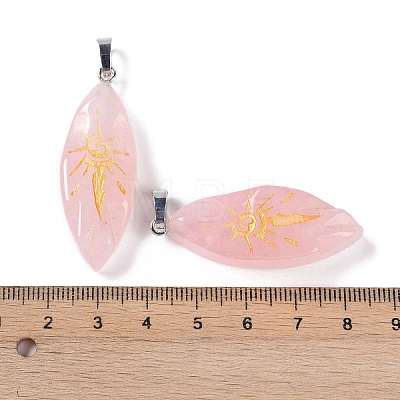 Natural Rose Quartz Gold Sun Pattern Pendants G-L524-14P-03-1