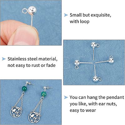 Unicraftale 20pcs 304 Stainless Steel Ball Stud Earring Post FIND-UN0001-12-1