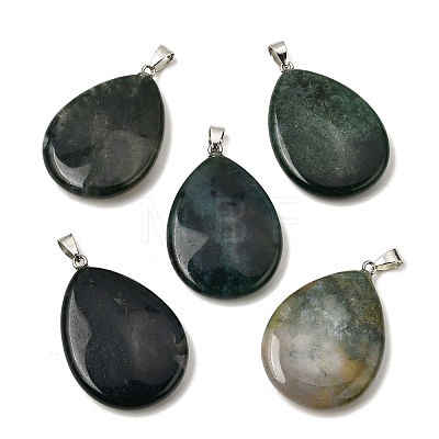Natural Moss Agate Pendants G-F820-14P-18-1