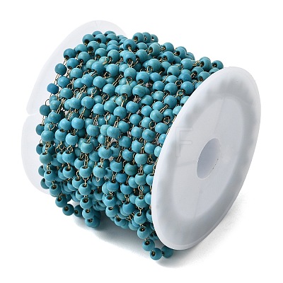 Handmade Synthetic Turquoise Beads & 316 Stainless Steel Round Link Chains CHS-L033-09G-1