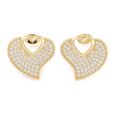 Brass Pave Clear Cubic Zirconia Studs Earring for Women EJEW-S225-06G-02-1