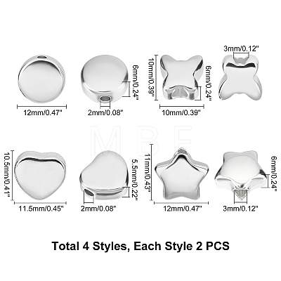 Unicraftale 8Pcs 4 Style 304 Stainless Steel Beads STAS-UN0025-42-1