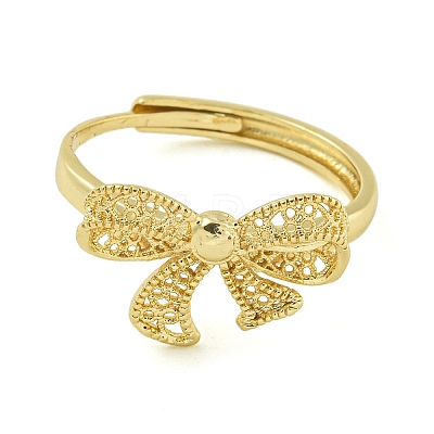 Bowknot Brass Adjustable Rings for Women RJEW-M016-09G-1