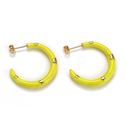 Brass Enamel Half Hoop Earrings EJEW-B004-03G-1